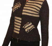 Продаю свитер коричневого цвета на двухсторонней молнии, с полосками кремового ц. . фото 2
