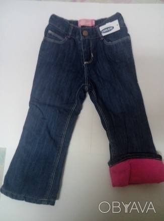 Модные, с легка расклешенные, утепленные джинсы на флисе Old Navy для девочек в . . фото 1