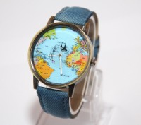 Наручные часы с самолетом, часы с картой мира, карта мира часы, часы для путешес. . фото 2