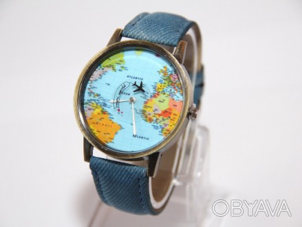 Наручные часы с самолетом, часы с картой мира, карта мира часы, часы для путешес. . фото 1