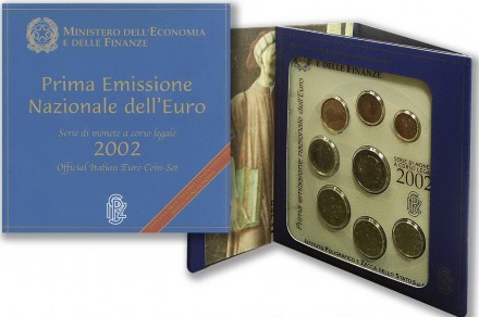Официальный годовой набор монет Евро - Италия 2002
 
 Оригинальный буклет монетн. . фото 2