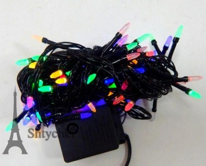Гирлянда электрическая LED 100 перламутр, мульти - цветная, на 100 лампочек, чер. . фото 3