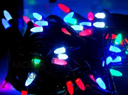 Гирлянда электрическая LED 100 перламутр, мульти - цветная, на 100 лампочек, чер. . фото 2