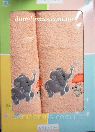 Подарочный набор детских махровых полотенец с оригинальным рисунком в виде слоне. . фото 4