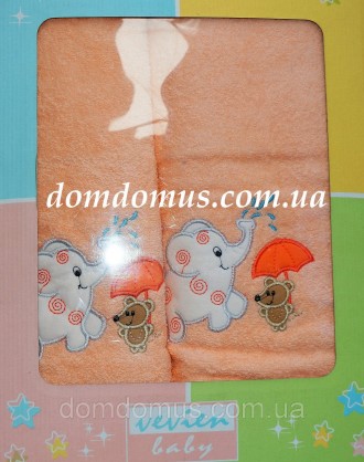 Подарочный набор детских махровых полотенец с оригинальным рисунком в виде слоне. . фото 3
