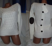 Вязаный женский свитер-джемпер с широкой горловиной. Крупная ажурная вязка выпол. . фото 2