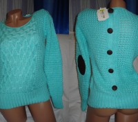 Вязаный женский свитер-джемпер с широкой горловиной. Крупная ажурная вязка выпол. . фото 3