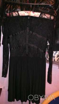 Вечернее черное платье,гипюр верх,спина прозрачная, впереди непрозрачная.Ткань н. . фото 1