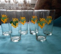 Стеклянные стаканы с рисунком винограда, 6 шт. В использовании не были. Без скол. . фото 3