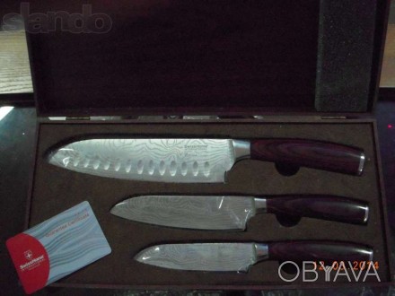 Набор Швейцарских ножей из 3-х штук. Деревянная упаковка. Сертифицированые для Г. . фото 1