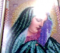 Икона Пресвятой Богородицы "Скорбящая".Выполнена из Чешского бисера.Размер 21х26. . фото 4