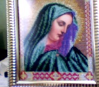 Икона Пресвятой Богородицы "Скорбящая".Выполнена из Чешского бисера.Размер 21х26. . фото 3