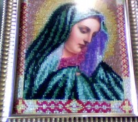 Икона Пресвятой Богородицы "Скорбящая".Выполнена из Чешского бисера.Размер 21х26. . фото 6