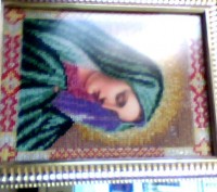 Икона Пресвятой Богородицы "Скорбящая".Выполнена из Чешского бисера.Размер 21х26. . фото 2