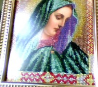 Икона Пресвятой Богородицы "Скорбящая".Выполнена из Чешского бисера.Размер 21х26. . фото 11