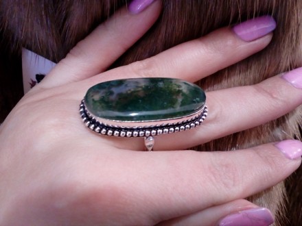 Предлагаем Вам купить крупное красивое кольцо с камнем моховый агат в серебре. И. . фото 5