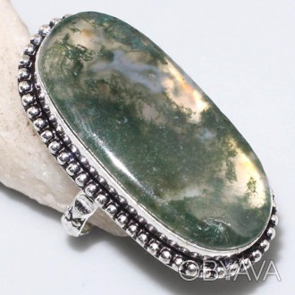 Предлагаем Вам купить крупное красивое кольцо с камнем моховый агат в серебре. И. . фото 1