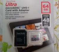 Продам microSD флешку на 64Гигабайта 10 класса скорость 48 Mb/s!!! С адаптером п. . фото 2
