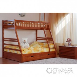 Двухъярусная трёхместная кровать Юлия изготовлена из натуральной древесины (масс. . фото 1