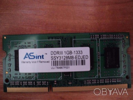Оперативная память к ноутбуку ASint 1GB DDR3-1333 ,so-dimm, в отличном , рабочем. . фото 1