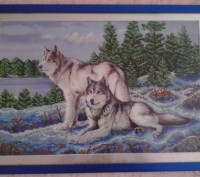 Картина "Волки на снегу" - ручная работа, вышитая чешским бисером на атласной ос. . фото 2