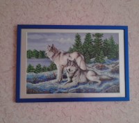 Картина "Волки на снегу" - ручная работа, вышитая чешским бисером на атласной ос. . фото 3