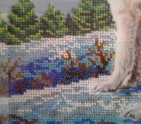 Картина "Волки на снегу" - ручная работа, вышитая чешским бисером на атласной ос. . фото 4