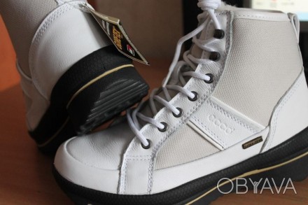 Качественные зимние ботинки на шнурках, реплика Ecco, с системой Gore-Tex, штрих. . фото 1