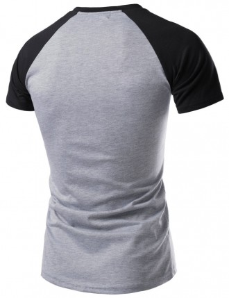 Универсальная мужская серая футболка с черными рукавами "реглан".. . фото 3