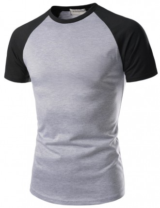 Универсальная мужская серая футболка с черными рукавами "реглан".. . фото 2