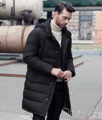 Стильное мужское черное пальто на синтепоне. 4 кармана. Пальто очень теплое, уте. . фото 1