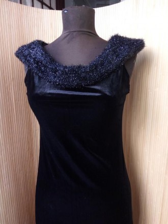 Итальянское вечернее чёрное длинное велюровое винтажное платье specchio с воротн. . фото 4