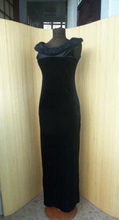 Итальянское вечернее чёрное длинное велюровое винтажное платье specchio с воротн. . фото 3