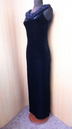 Итальянское вечернее чёрное длинное велюровое винтажное платье specchio с воротн. . фото 2