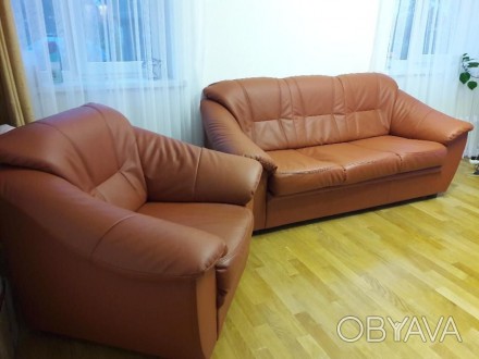Комфортний диван (1950*950*850) і крісло з екошкіри (850*950*850). Крісло та див. . фото 1