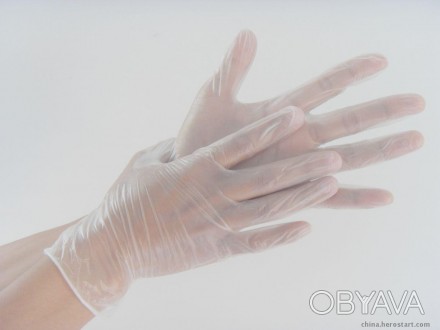 Перчатки одноразовые  виниловые опудренные S,M,L уп.100 шт Виниловые перчатки од. . фото 1