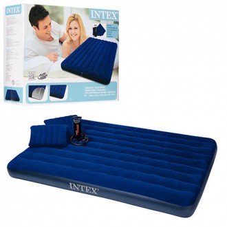 Двухспальный надувной матрас Intex 68765, с насосом и двумя подушками, изготовле. . фото 2