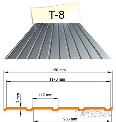 Профнастил для даху та паркану Т-8, Т-14, Т-18, Т-35. Метал в товщині від 0,3мм-. . фото 1
