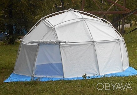 Белый купольный шатер, площадь 10м2, высота 2,1м , диаметр 3,79м. 
С прозрачным. . фото 1