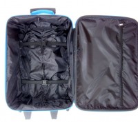Компактный и функциональный чемодан синего цвета на двух колесах с телескопическ. . фото 10