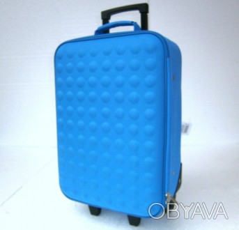Компактный и функциональный чемодан синего цвета на двух колесах с телескопическ. . фото 1