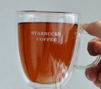 Большая и необычная чашка из стекла с двойными стенками, с нанесением логотипа ". . фото 6