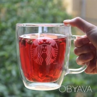 Большая и необычная чашка из стекла с двойными стенками, с нанесением логотипа ". . фото 1