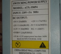 Блок питания Great Wall Hopely ATX-350P4, PFC, (4+4)pin для CPU, 2хSATA
Тяжелый. . фото 3