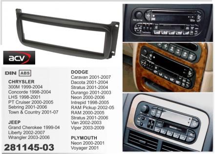 
 Переходная рамка ACV 281145-03 для автомобилей: Dodge Caravan 2001-2007 Durang. . фото 3