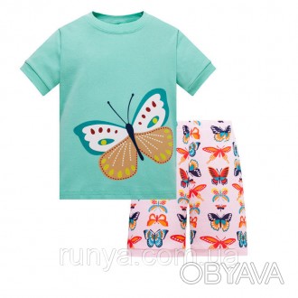 Легкая летняя детская пижама Бабочка Baobaby, для девочки. В комплекте: шотрики . . фото 1