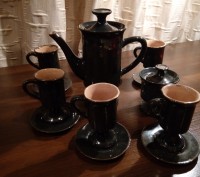 Сервиз кофейный керамический черного цвета на 6 персон. 14 предметов: кофейник, . . фото 2