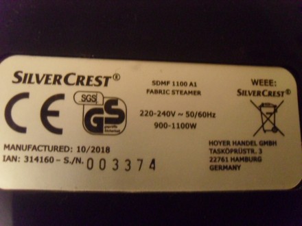 Паровая щётка  SILVERCREST ( SDMF 1100 A1 ) из Германии . 

Надёжная продукция. . фото 7