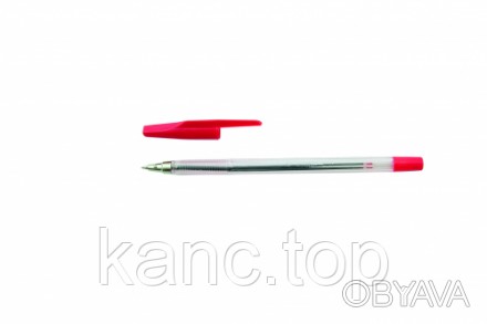 Ручка шариковая Economix. Прозрачный пластиковый корпус с красным колпачком. Дли. . фото 1