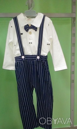 Артикул 0144. Детский нарядный костюм: брюки на подтяжках и батник с бабочкой. 
. . фото 1